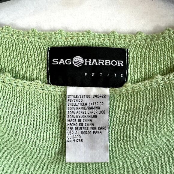 Sag Harbor 3/4 Sleeve Sweater Spring Green Fairy Cottage Crochet Belt Sz PS EUC - Picture 2 of 7